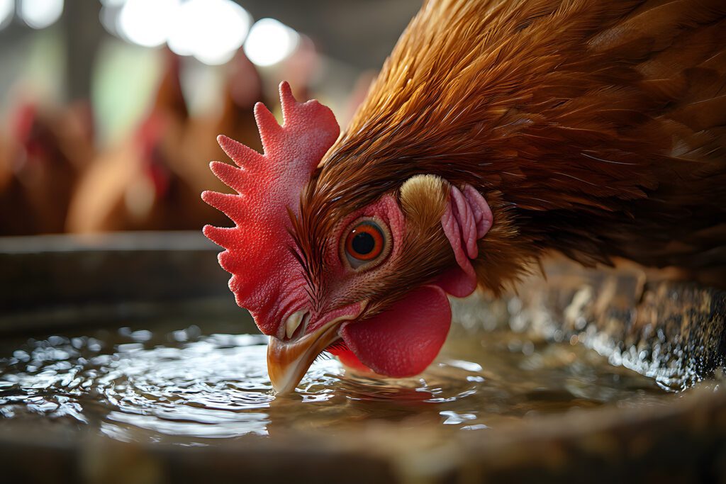 a chicken drinking apple cider vinegar in chicken water